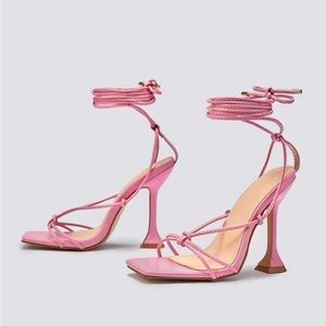 Pink lace up heeled sandals